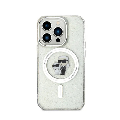 Karl Lagerfeld Karl & Choupette Glitter Magsafe – dėklas skirtas iPhone 15 Pro (permatomas)