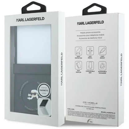 Karl Lagerfeld Karl & Choupette Pins MagSafe dėklas Samsung Galaxy Z Flip 8 (juodas)