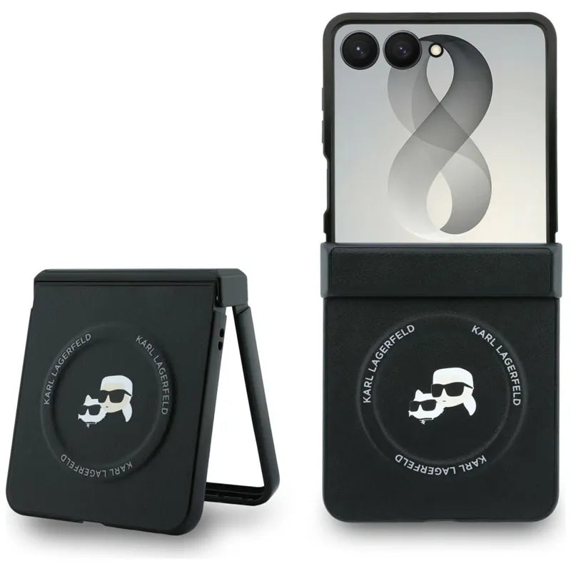 Karl Lagerfeld Karl & Choupette Pins MagSafe dėklas Samsung Galaxy Z Flip 8 (juodas)