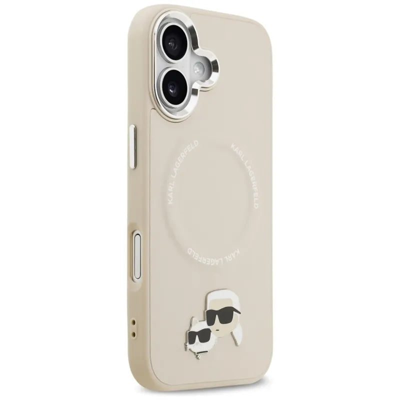 Karl Lagerfeld Karl & Choupette Pins MagSafe dėklas, skirtas iPhone 17 (smėlio spalvos)