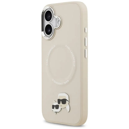 Karl Lagerfeld Karl & Choupette Pins MagSafe dėklas, skirtas iPhone 17 (smėlio spalvos)