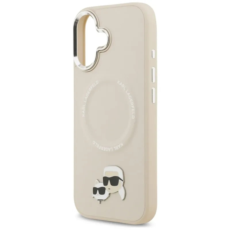 Karl Lagerfeld Karl & Choupette Pins MagSafe dėklas, skirtas iPhone 17 (smėlio spalvos)
