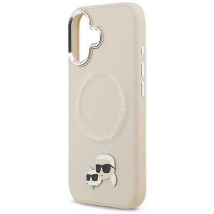 Karl Lagerfeld Karl & Choupette Pins MagSafe dėklas, skirtas iPhone 17 (smėlio spalvos)