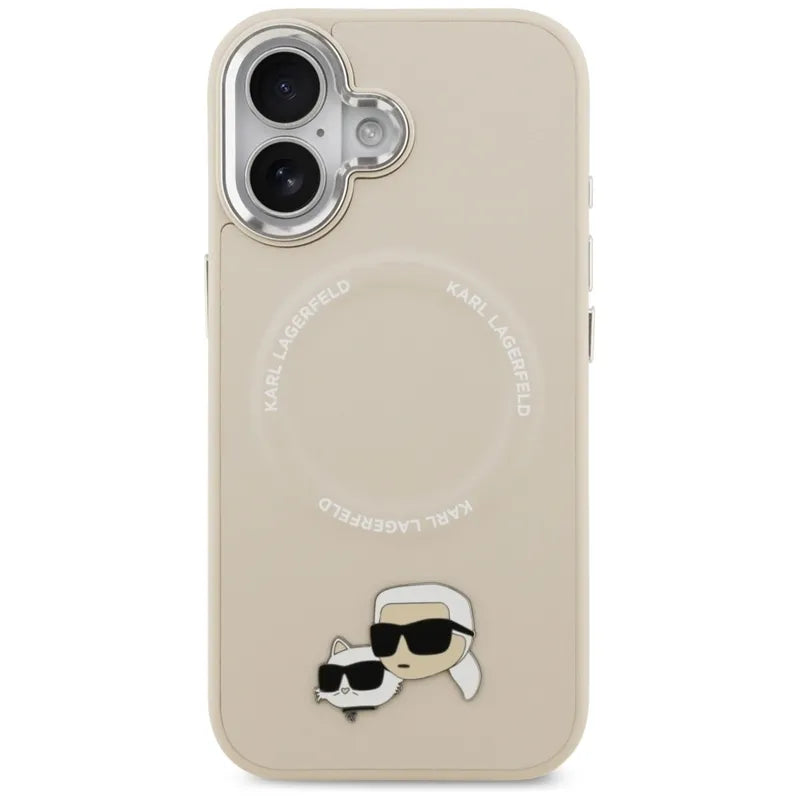 Karl Lagerfeld Karl & Choupette Pins MagSafe dėklas, skirtas iPhone 17 (smėlio spalvos)
