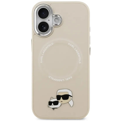 Karl Lagerfeld Karl & Choupette Pins MagSafe dėklas, skirtas iPhone 17 (smėlio spalvos)