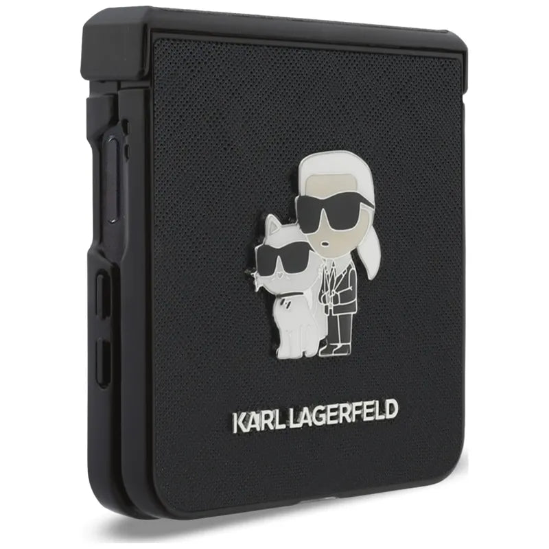 Karl Lagerfeld Karl & Choupette Saffiano Pins – dėklas Samsung Galaxy Z Flip 8 telefonui (juodas)