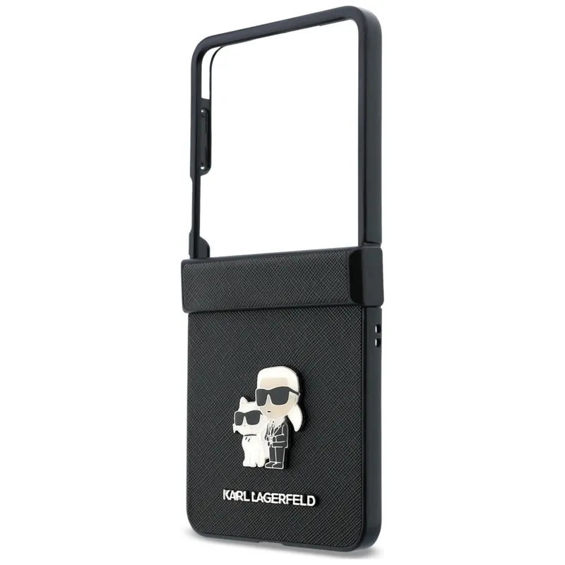 Karl Lagerfeld Karl & Choupette Saffiano Pins – dėklas Samsung Galaxy Z Flip 8 telefonui (juodas)