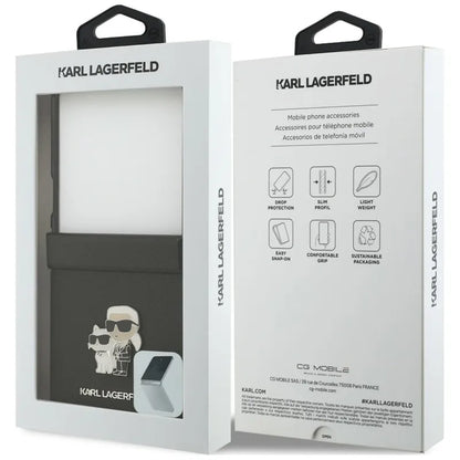 Karl Lagerfeld Karl & Choupette Saffiano Pins – dėklas Samsung Galaxy Z Flip 8 telefonui (juodas)