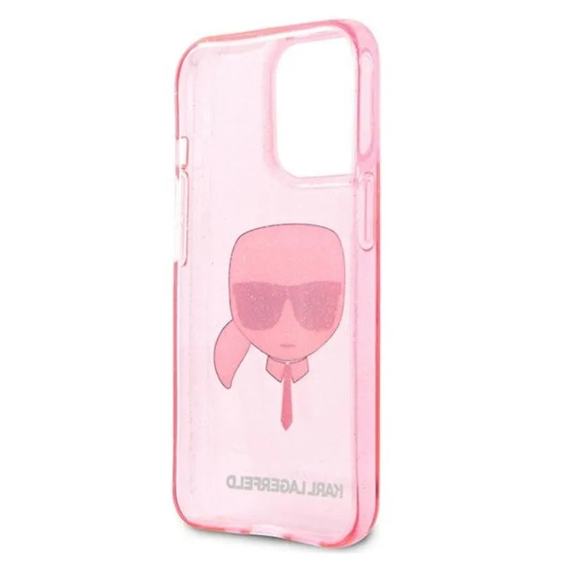 Karl Lagerfeld Karl’o galvos blizgučių dėklas, skirtas „iPhone 13 Pro Max“ (rožinis)