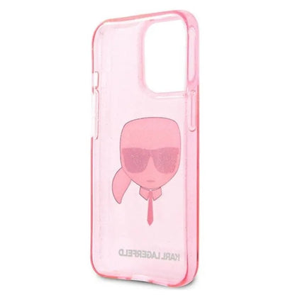 Karl Lagerfeld Karl’o galvos blizgučių dėklas, skirtas „iPhone 13 Pro Max“ (rožinis)