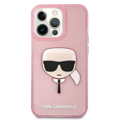 Karl Lagerfeld Karl’o galvos blizgučių dėklas, skirtas „iPhone 13 Pro Max“ (rožinis)