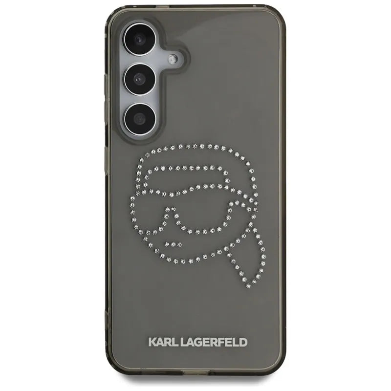 Karl Lagerfeld Karlo galvos logotipas su kalnų krištolais – Dėklas, skirtas Samsung Galaxy S25 (Juoda)