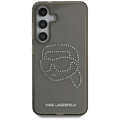 Karl Lagerfeld Karlo galvos logotipas su kalnų krištolais – Dėklas, skirtas Samsung Galaxy S25 (Juoda)