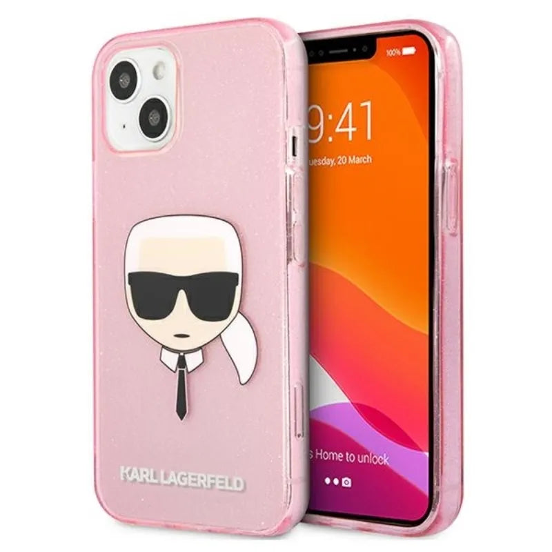 Karl Lagerfeld Karl's Head Glitter - dėklas iPhone 13 Mini (rožinis)