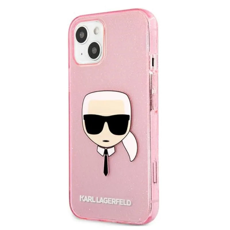Karl Lagerfeld Karl's Head Glitter - dėklas iPhone 13 Mini (rožinis)