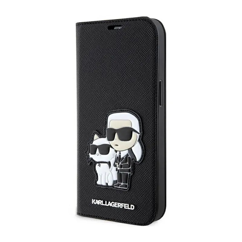 Karl Lagerfeld Knyginis dėklas NFT Saffiano Karl & Choupette – Dėklas telefonui 14 Pro (juodas)