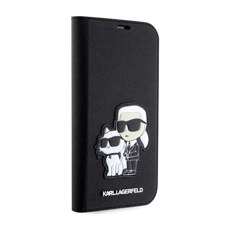 Karl Lagerfeld Knyginis dėklas NFT Saffiano Karl & Choupette – Dėklas telefonui 14 Pro (juodas)