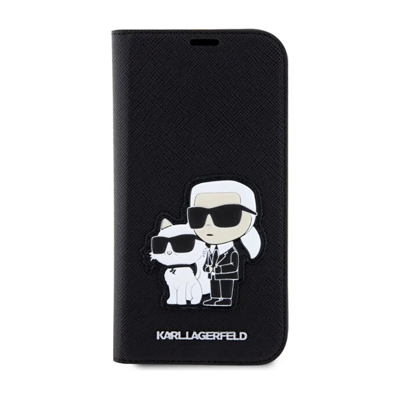 Karl Lagerfeld Knyginis dėklas NFT Saffiano Karl & Choupette – Dėklas telefonui 14 Pro (juodas)