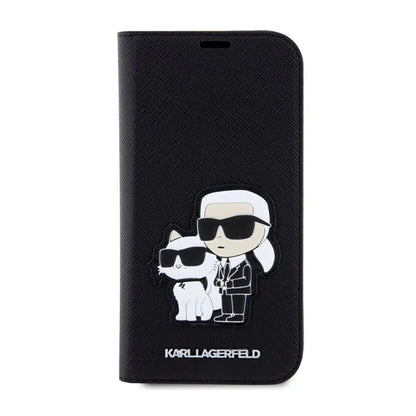 Karl Lagerfeld Knyginis dėklas NFT Saffiano Karl & Choupette – Dėklas telefonui 14 Pro (juodas)