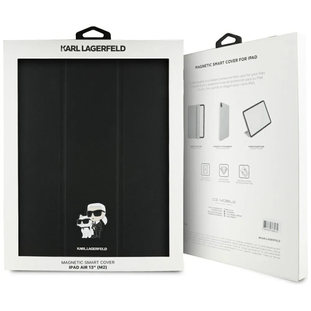 Karl Lagerfeld Knygos tipo dėklas Saffiano magnetinis Karl & Choupette - skirtas iPad Air 13” M3 (2025) / iPad Air 13” M2 (2024) (juoda)