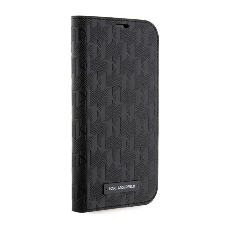 Karl Lagerfeld Knygos tipo dėklas Saffiano Monogram – dėklas iPhone 14 Pro (juodas)
