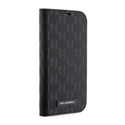 Karl Lagerfeld Knygos tipo dėklas Saffiano Monogram – dėklas iPhone 14 Pro (juodas)