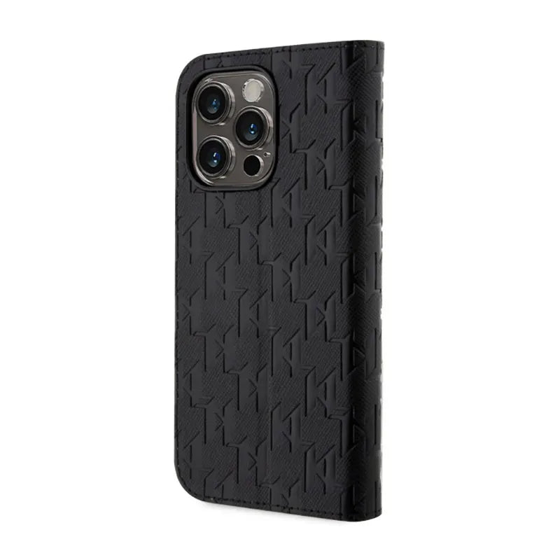 Karl Lagerfeld Knygos tipo dėklas Saffiano Monogram – dėklas iPhone 14 Pro (juodas)