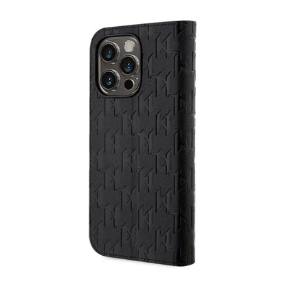 Karl Lagerfeld Knygos tipo dėklas Saffiano Monogram – dėklas iPhone 14 Pro (juodas)