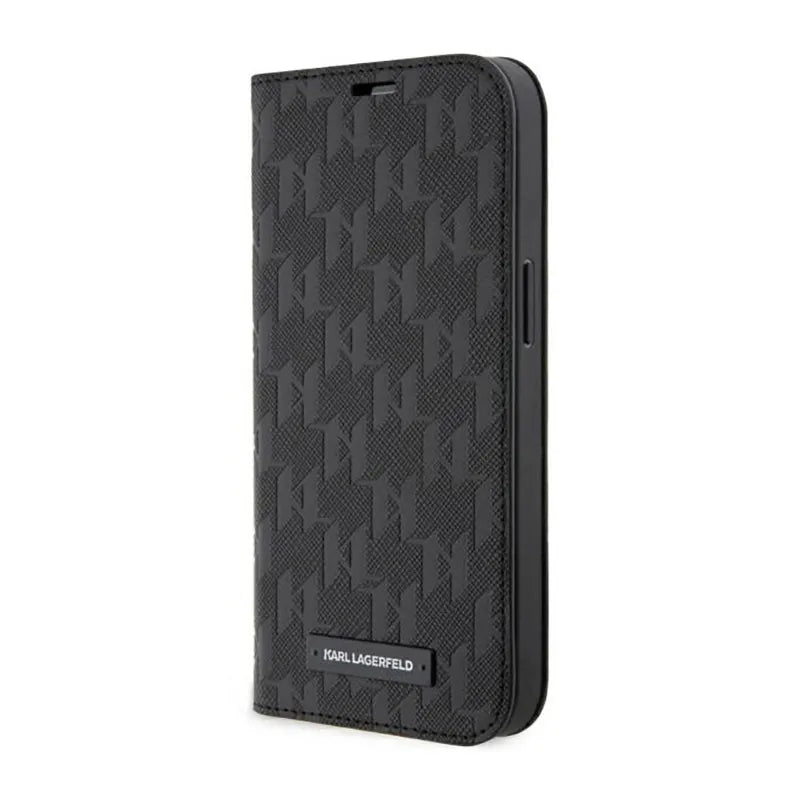 Karl Lagerfeld Knygos tipo dėklas Saffiano Monogram – dėklas iPhone 14 Pro (juodas)