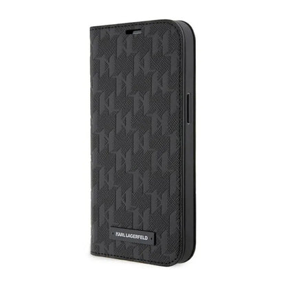 Karl Lagerfeld Knygos tipo dėklas Saffiano Monogram – dėklas iPhone 14 Pro (juodas)