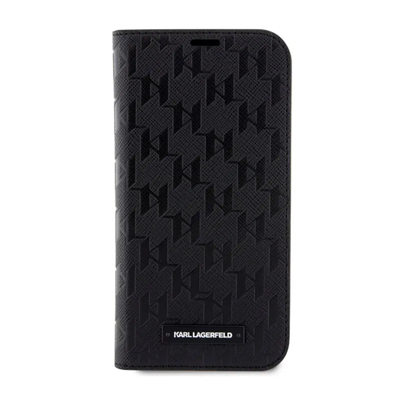 Karl Lagerfeld Knygos tipo dėklas Saffiano Monogram – dėklas iPhone 14 Pro (juodas)