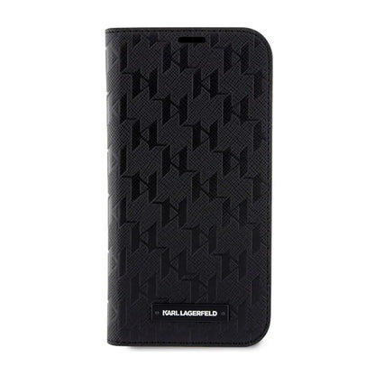 Karl Lagerfeld Knygos tipo dėklas Saffiano Monogram – dėklas iPhone 14 Pro (juodas)