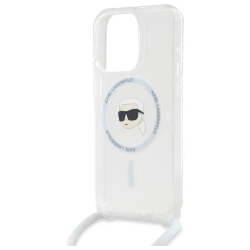 Karl Lagerfeld krepšys per petį IML Karl Head MagSafe – dėklas, skirtas iPhone 16 Pro (skaidrus)