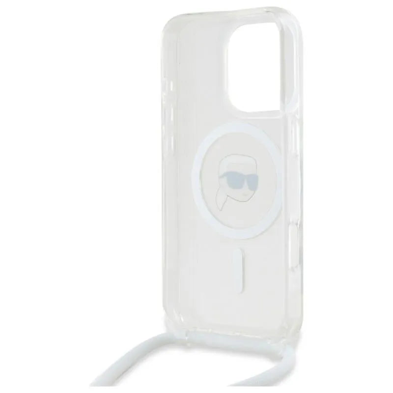 Karl Lagerfeld krepšys per petį IML Karl Head MagSafe – dėklas, skirtas iPhone 16 Pro (skaidrus)