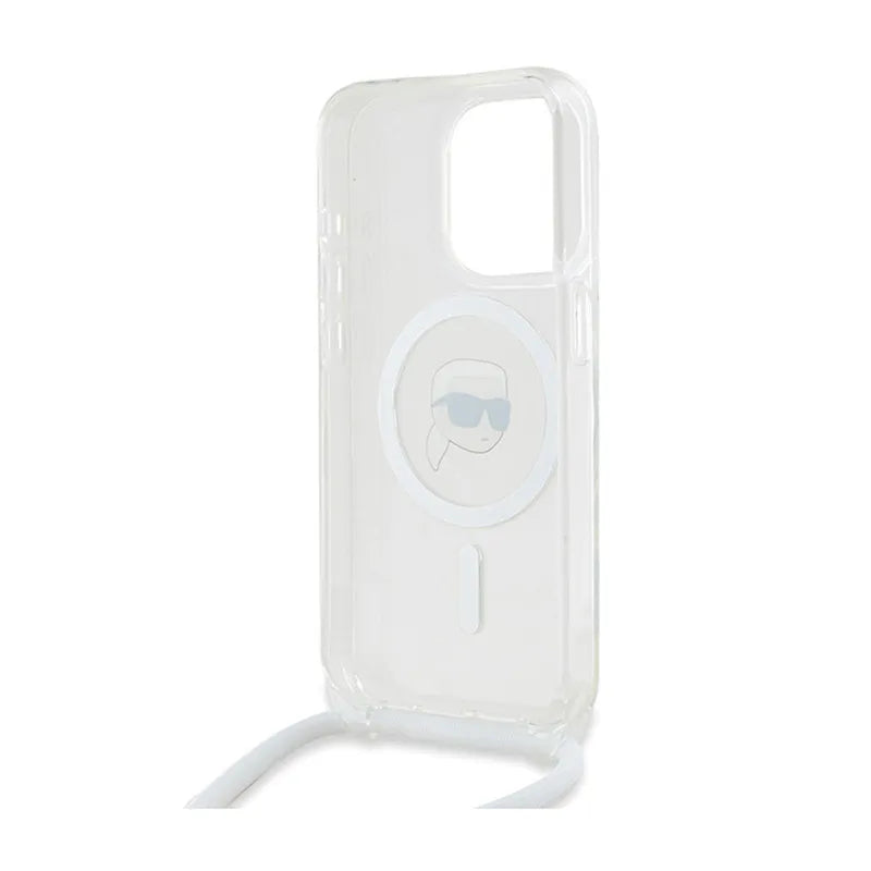 Karl Lagerfeld krepšys per petį IML Karl Head MagSafe – „iPhone 15 Pro Max“ dėklas (permatomas)