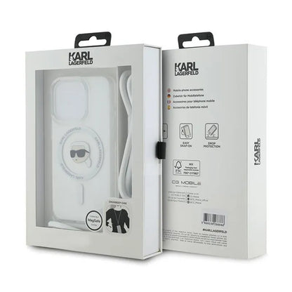 Karl Lagerfeld krepšys per petį IML Karl Head MagSafe – „iPhone 15 Pro Max“ dėklas (permatomas)
