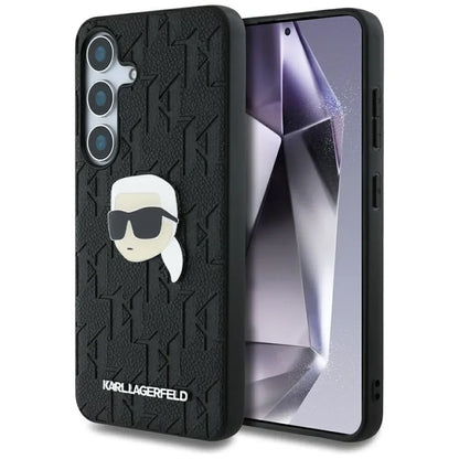 Karl Lagerfeld Leather Monogram Pin Logo Karl Head - dėklas Samsung Galaxy S25 (juodas)