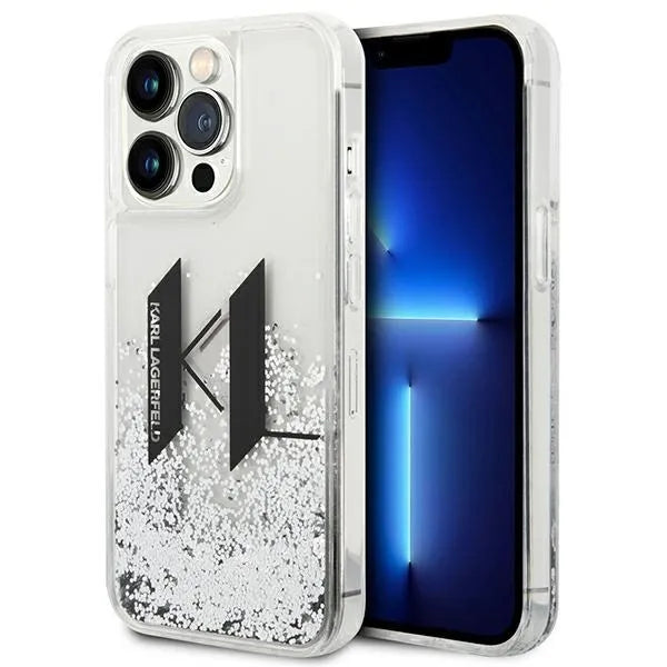 Karl Lagerfeld Liquid Glitter Big Logo Case – dėklas iPhone 14 Pro (sidabrinis)