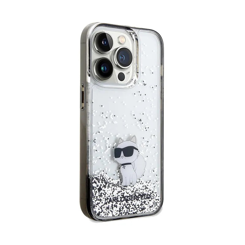 Karl Lagerfeld Liquid Glitter Choupette – dėklas, skirtas iPhone 14 Pro (skaidrus)