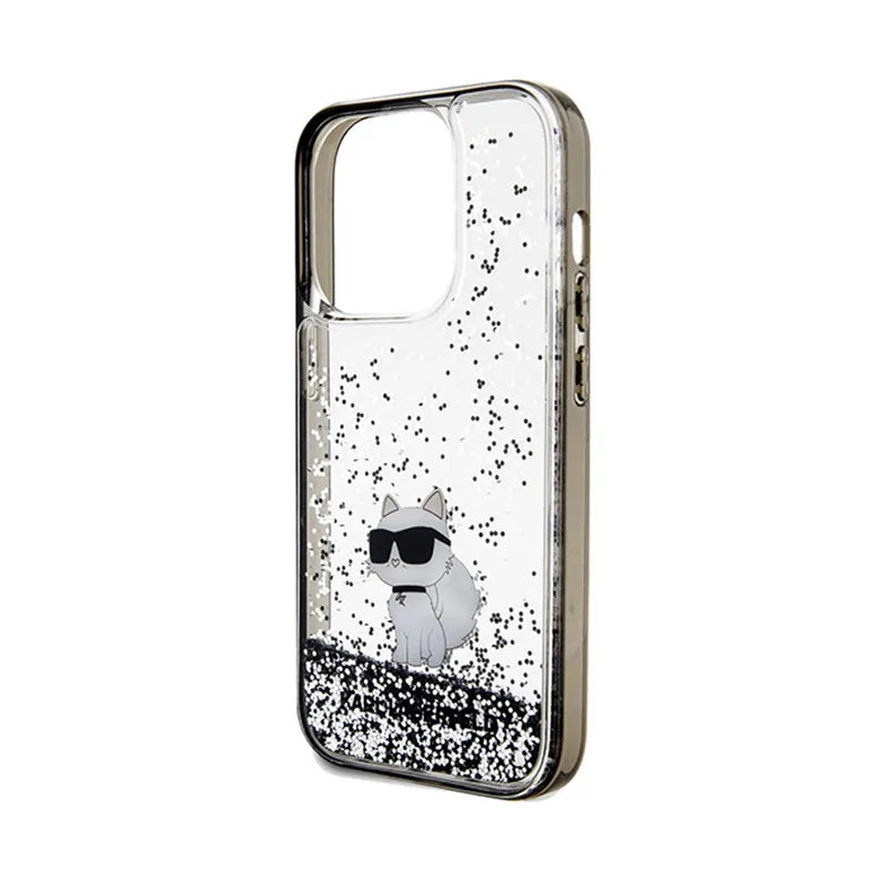 Karl Lagerfeld Liquid Glitter Choupette – dėklas, skirtas iPhone 14 Pro (skaidrus)