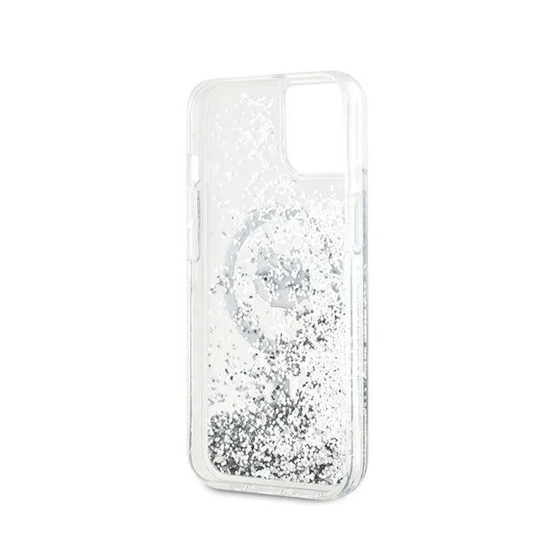 Karl Lagerfeld Liquid Glitter Choupette Head MagSafe – dėklas, skirtas iPhone 15 / 14 / 13 (permatomas)