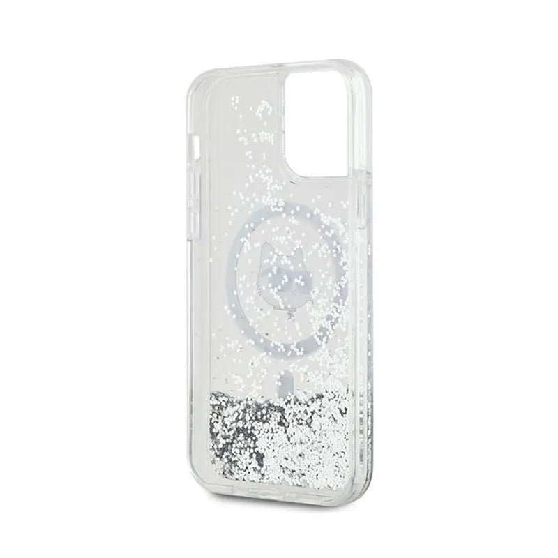 Karl Lagerfeld Liquid Glitter Choupette Head MagSafe - iPhone 12 / iPhone 12 Pro dėklas (skaidrus)