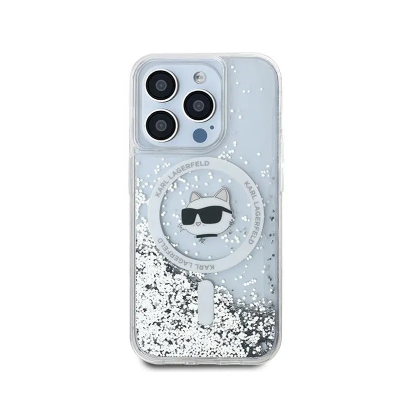 Karl Lagerfeld Liquid Glitter Choupette Head MagSafe – iPhone 14 Pro Max dėklas (skaidrus)