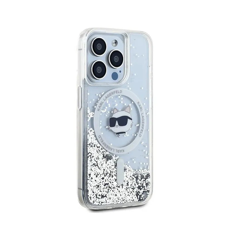 Karl Lagerfeld Liquid Glitter Choupette Head MagSafe – iPhone 14 Pro Max dėklas (skaidrus)