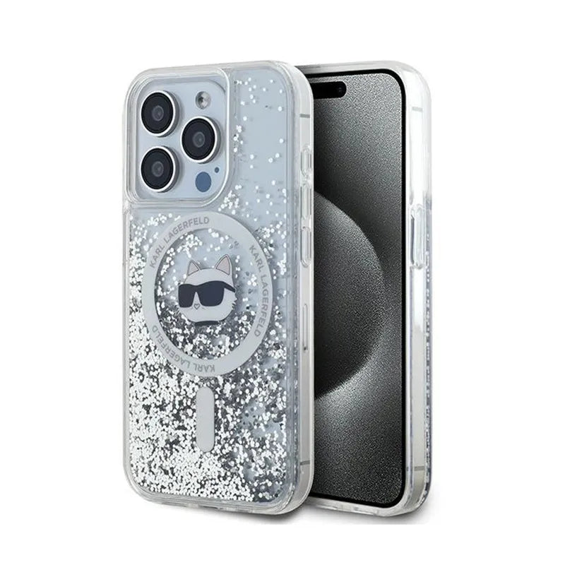 Karl Lagerfeld Liquid Glitter Choupette Head MagSafe – iPhone 14 Pro Max dėklas (skaidrus)