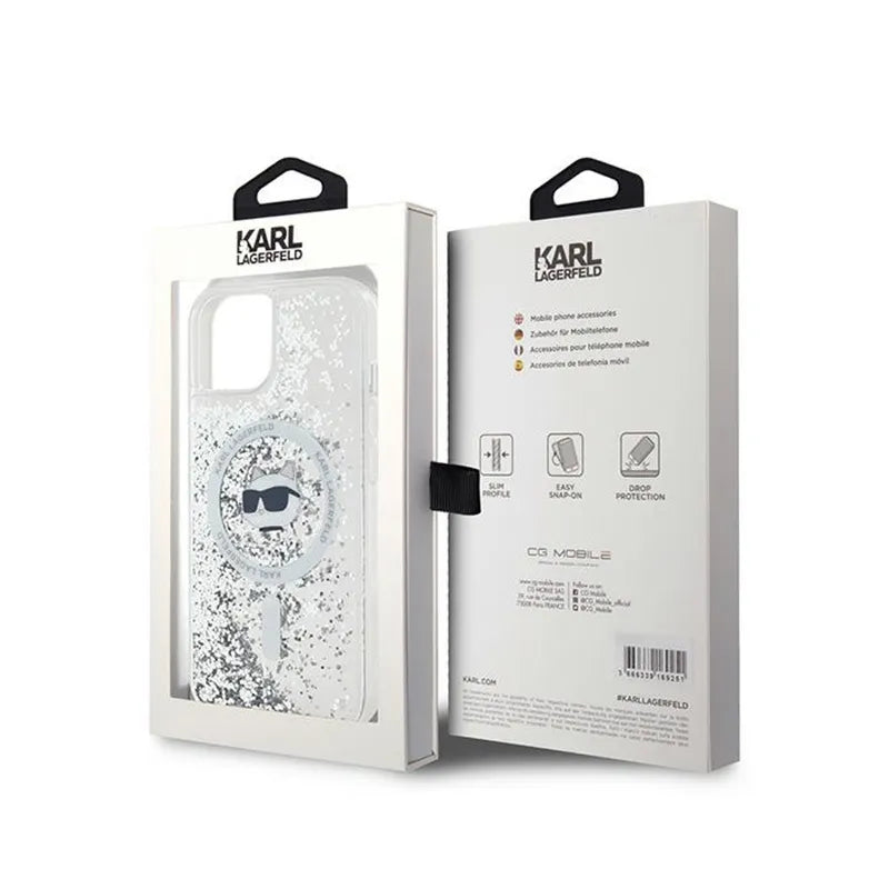 Karl Lagerfeld Liquid Glitter Choupette Head MagSafe - iPhone 15 Plus / 14 Plus dėklas (skaidrus)