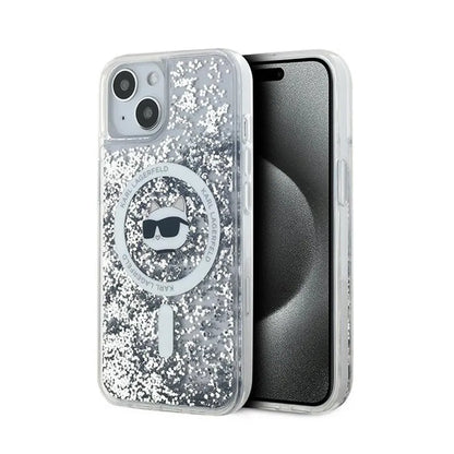Karl Lagerfeld Liquid Glitter Choupette Head MagSafe - iPhone 15 Plus / 14 Plus dėklas (skaidrus)