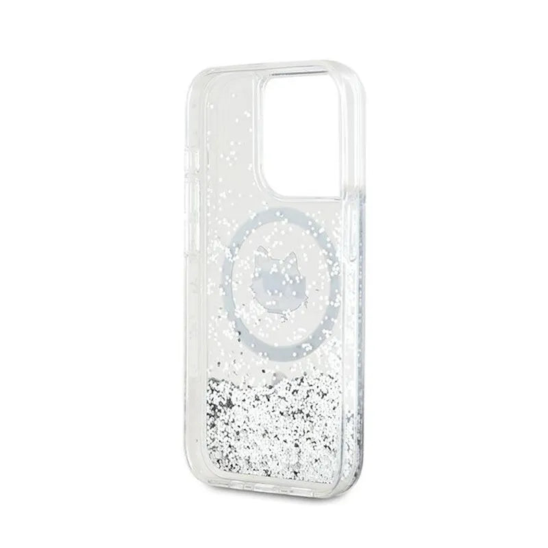 Karl Lagerfeld Liquid Glitter Choupette Head MagSafe – iPhone 15 Pro dėklas (skaidrus)