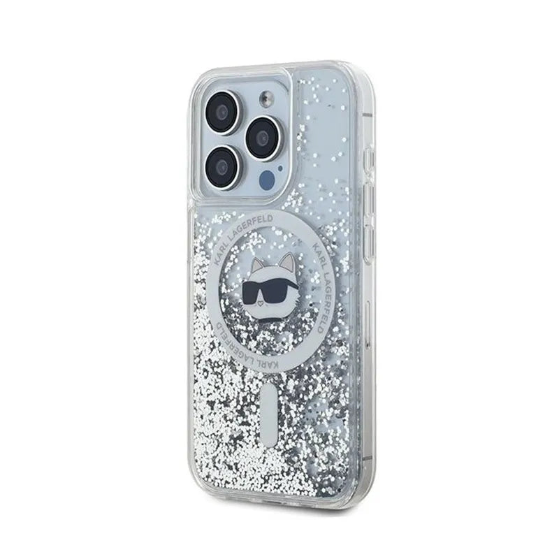 Karl Lagerfeld Liquid Glitter Choupette Head MagSafe – iPhone 15 Pro Max dėklas (skaidrus)