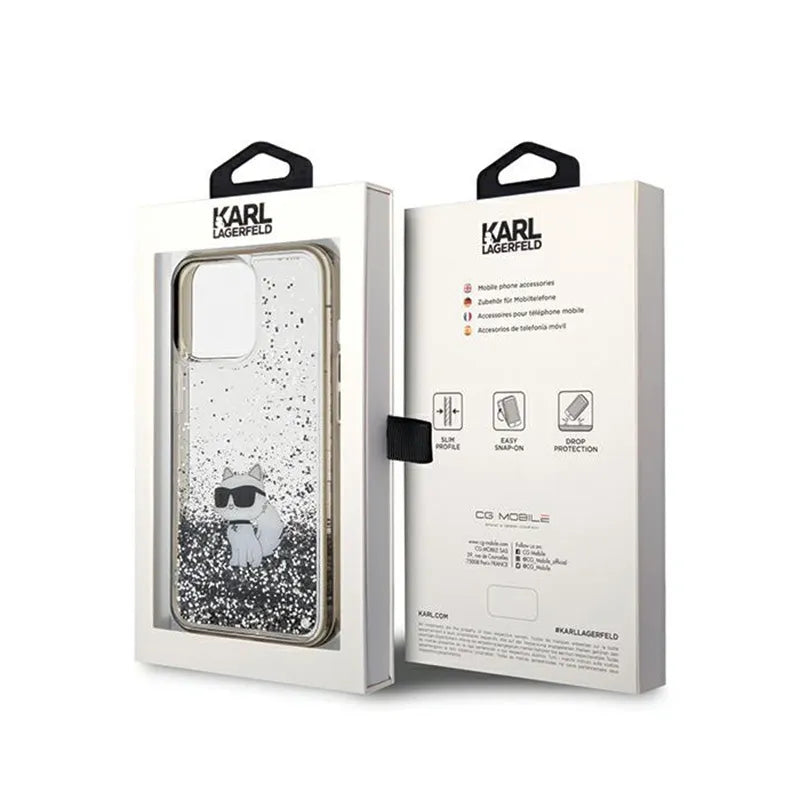 Karl Lagerfeld Liquid Glitter Choupette – „iPhone 13 Pro Max“ dėklas (skaidrus)